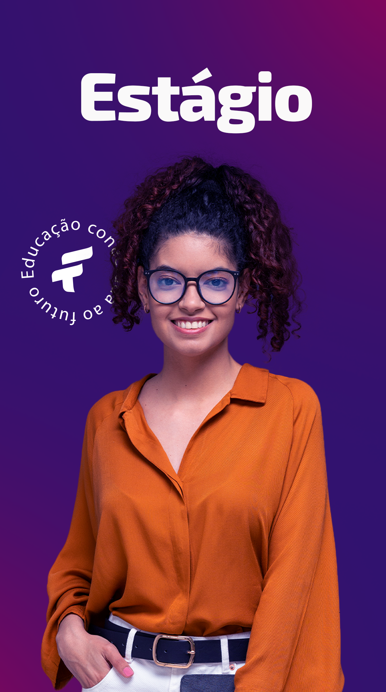 Banner de anúncio do Estágio com gradiente roxo.